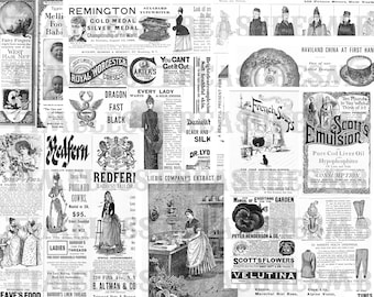 Junk Journal Printable Ephemera, Vintage Ads, Victorian Collage (Digital Download)