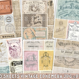 junk journal kit, DIGITAL VINTAGE ephemera , 30 sheets, SET no. 10, printable labels, tags, scrapbook cards, collage, antique, ornaments, letters, Victorian ephemera, printable ephemera, antique paper, collage paper, paper craft work, shabby chic