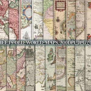Antique maps, 23 sheets, old world vintage travel maps, grunge junk journal ephemera kit supply, antique paper crafts, digital scrapbook kit