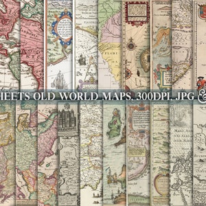 Antique world maps, digital paper, old world maps, vintage maps, old travel maps, grunge junk journal maps, ephemera kit supply, 23 sheets, paper crafts, scrapbook cards, digital prints, old paper, background digital paper, decoupage paper,