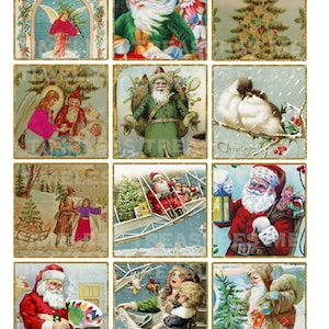 12 tarjetas navideñas vintage de Papá Noel, papel digital, álbum de recortes, efímera, kit de diario basura, diseño imprimible, árbol de Navidad retro antiguo, ángeles para niños