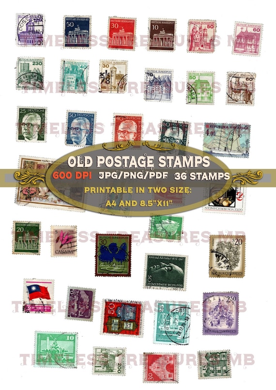 Vintage Postage Stamps Ephemera, Junk Journal, Scrapbook (Digital Download)