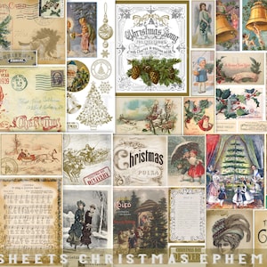 VINTAGE CHRISTMAS, 16 blatt, druckbare antike Karten, Anzeigen, Ephemera für Scrapbooks, Collage, Junk Journal Kit, Bastelarbeiten, Verzierungen