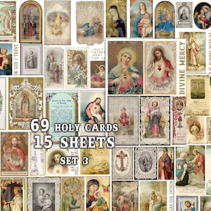 Holy cards, 15 sheets, SET 3, religious prayer cards, Christian, Holy Mary, Jesus, printable Junk journal ephemera, antique papers clipart