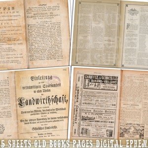 K&ouml;nnte beinhalten: Eine Sammlung von 25 alten Buchseiten mit Text in verschiedenen Sprachen, darunter Deutsch, Franz&ouml;sisch und Polnisch. Die Seiten sind gealtert und haben ein vergilbtes, abgenutztes Aussehen. Einige Seiten zeigen Anzeigen und Illustrationen.