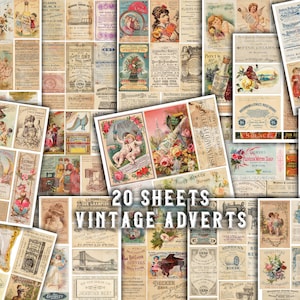 Junk journal ephemera, ephemera printable, scrapbook paper, collage, VINTAGE ADVERTS parfumes cologne, 20 sheets, antique, labels, digitals