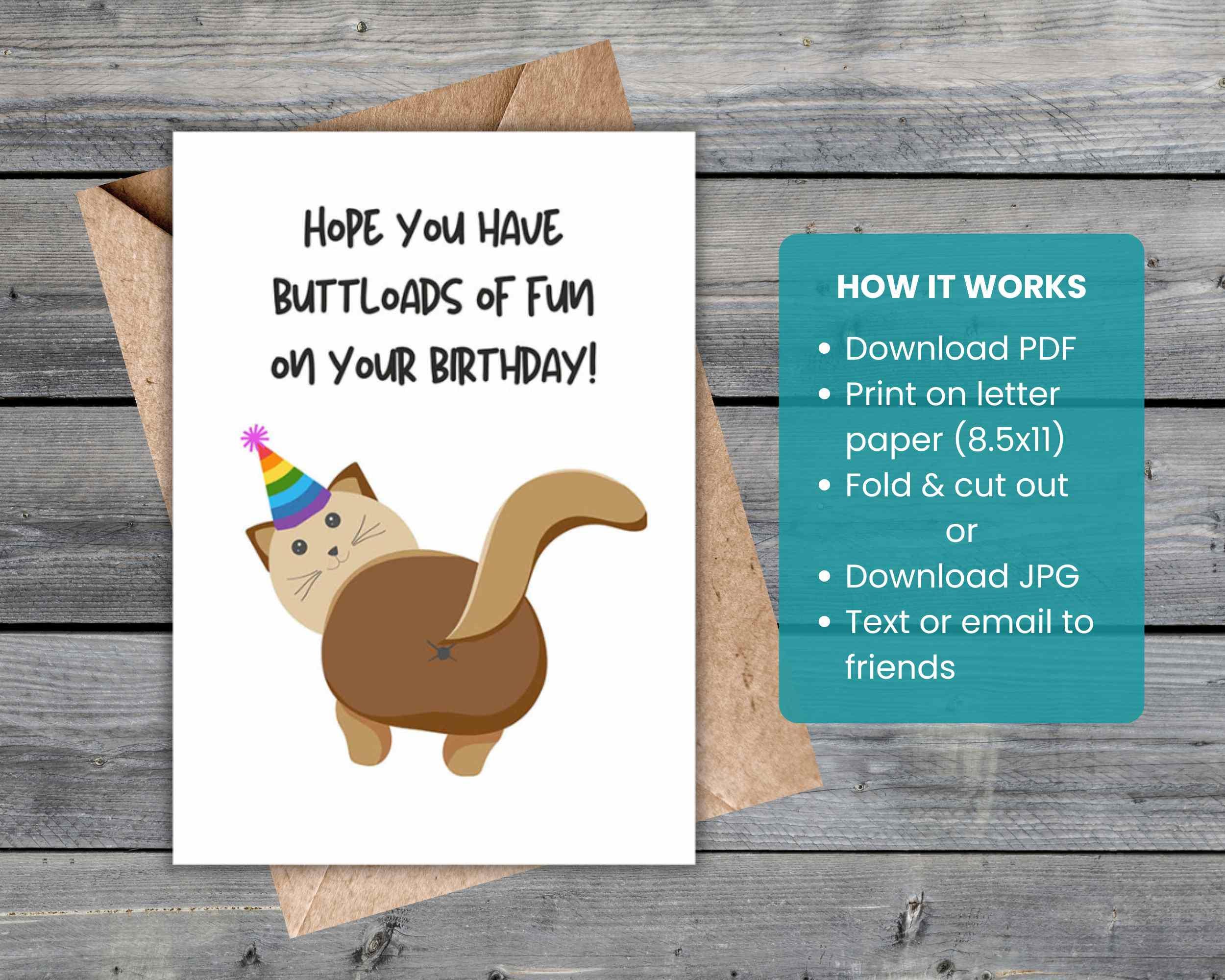 Funny Cat Birthday Card, Printable Bday Card, Cat Lover Bday Card ...