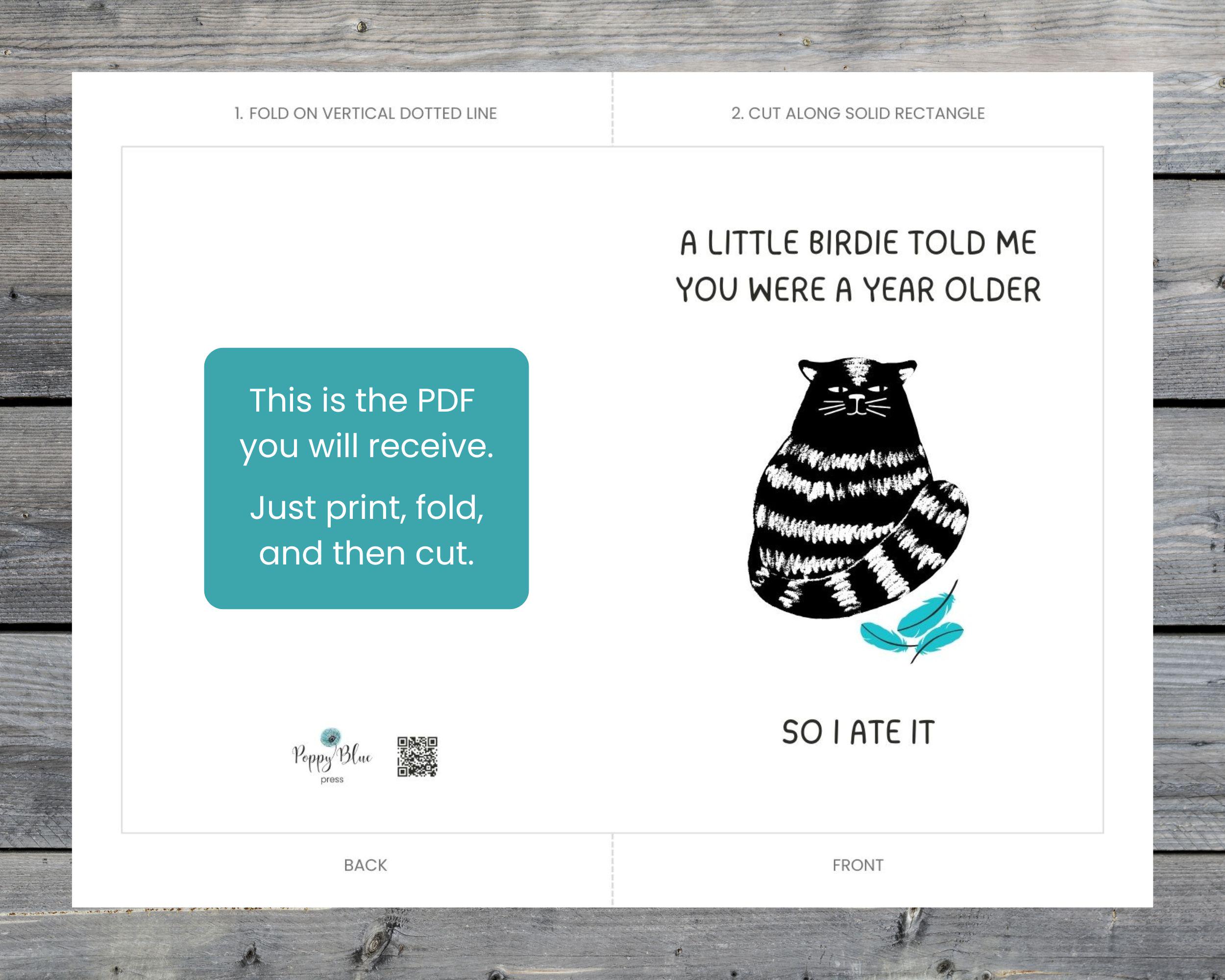 Funny Cat Birthday Card, Cute Printable Bday Card, Cat Lover Bday Card ...