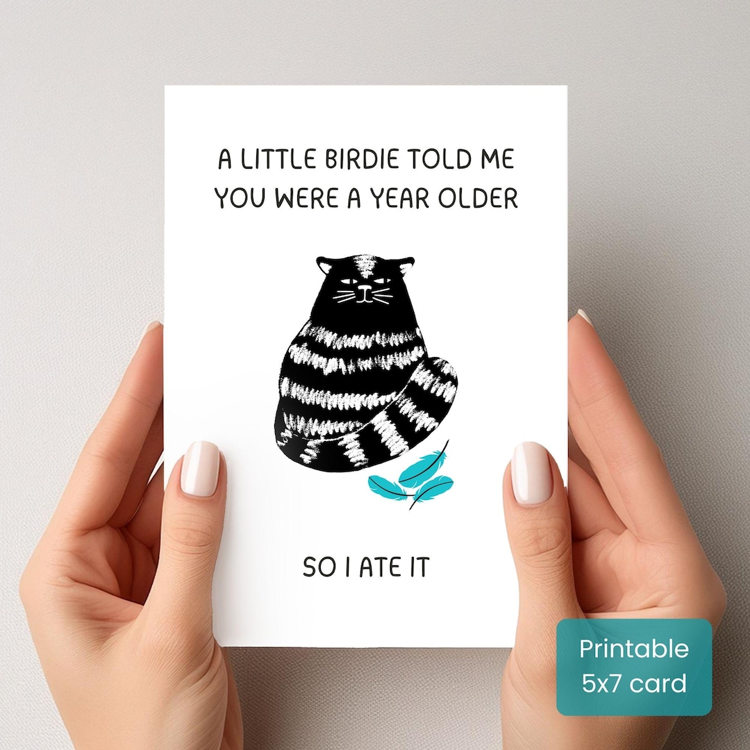 Funny Cat Birthday Card, Cute Printable Bday Card, Cat Lover Bday Card ...