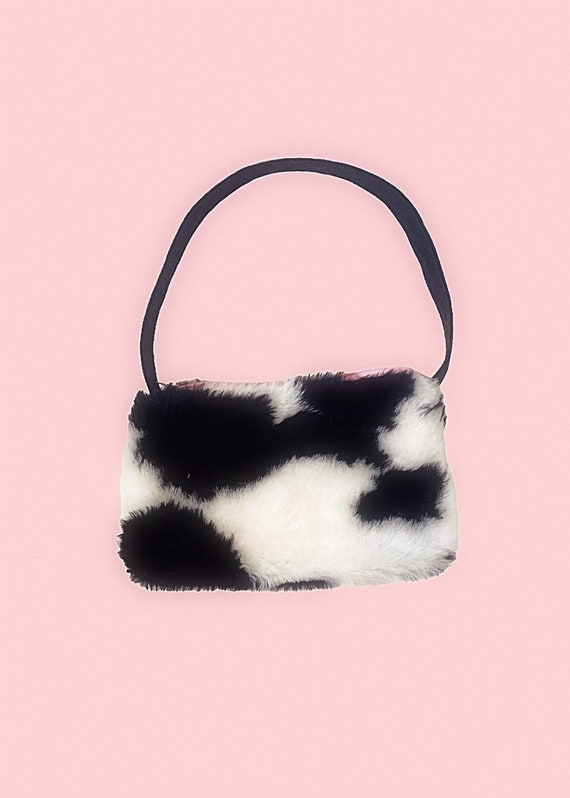 Faux fur cow print bag sale