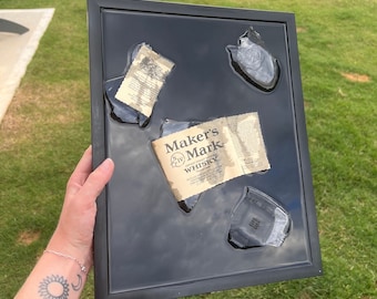 Makers Mark Whiskey Broken Bottle Resin Wall Décor | Bar Décor | Man cave Décor | Wall Art | Resin Art | Bottle Art