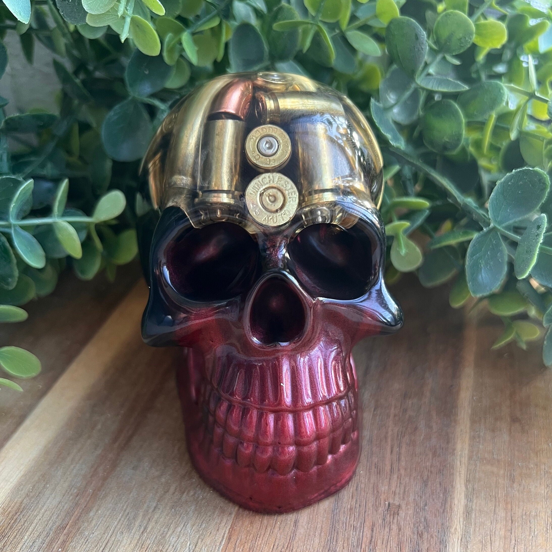 Red and Black Bullet Skull | Epoxy Resin Skull | Skull Decoration | Bullet decoration | man cave gift | man cave decoration