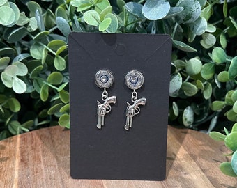 Nickel 9mm Stud Bullet Earring with revolver Charm | Bullet Stud | Freedom Jewelry | Bullets | 2a Jewelry | 9mm Earring | Patriotic