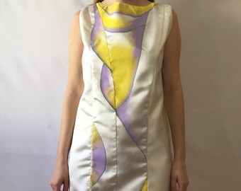 Hand Painted Silk Dress – Abstract Geometric Design, One Size