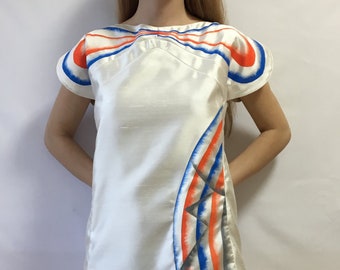 Hand-Painted Silk Dress, Abstract Geometric Design