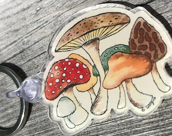 Colorful Mushrooms Keychain | mycology lovers | undergrowth and forest plants | mushroom lover | vegetable | morel bolete