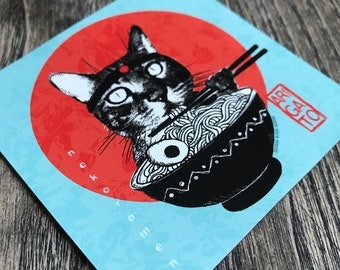 Magnet Cat Eating Ramen | Japanese | bowl of noodles | neko ramen arigato | fridge magnet | bowl of ramen | ramen noodles | asian style