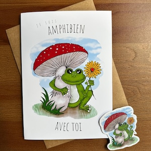 Frog greeting card | French | Birthday | Kawaii | Friendship Love | Gift for her | Green frog | Gift for lover | amphibian | funny card