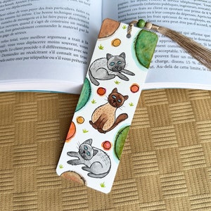 Hand Painted Watercolor Bookmark, Gray and Brown Siamese Cats | gift for cat lover | seal point and blue point cat
