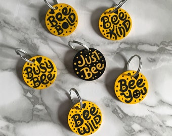 Positive Bee Hand Painted Keychain | bee kind, bee wild, bee you, just bee, busy bee, bee bold | sunny yellow | Positive thinking