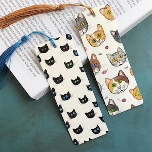 Hand painted watercolor bookmark, cat heads | gift for her | handmade | cat mom | watercolor cats | reading lover | cat mom love books