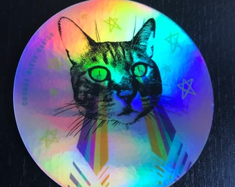 Help the SPCA - Holographic Laser Cat Sticker | crazy cat | donation to the spca | space cat | donation to help animals in shelters