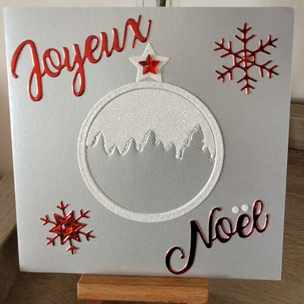 Lot de 2 cartes de vœux Joyeux Noël carrées argent