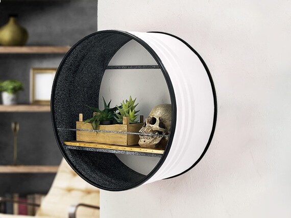 Wall Shelf Round Metal Shelf Oil Drum Furniture Kitchen Shelf Wood