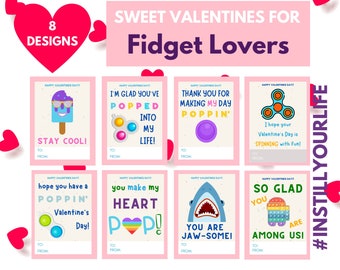 Tarjetas de San Valentín con Fidget, divertidas tarjetas para el aula infantil (descarga digital)