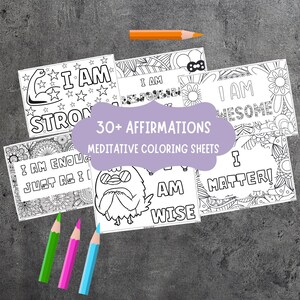 Printable Affirmations Coloring Pages, Digital Coloring Pages, Kid Mindful Coloring Page, Meditation Coloring, Motivational, PDF