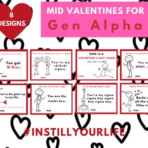 Gen Alpha Valentine’s Day Cards for Kids | Trendy, Fun. Personalized Cards for Boys and Girls l Rizz & Skibity Slang Valentines l Editable