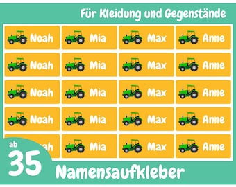 Tractor name stickers for clothing and objects 30 x 13 mm, personalizable and waterproof adhesive labels for children, school, KITA