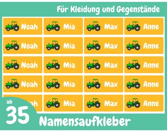 Namensaufkleber Traktor für Kleidung und Gegenstände 30x13 mm, personalisierbare und wasserfeste Klebeetiketten für Kinder, Schule, KITA