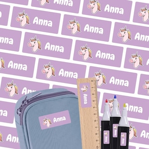 Adesivos com nomes unicórnio - canetas régua, adesivos personalizáveis e impermeáveis com nomes para crianças, escola etc.