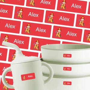Adesivo con nome dei vigili del fuoco per abbigliamento e bottiglia per il pranzo 30 x 13 mm, etichette impermeabili per bambini, scuola e asilo