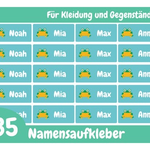 Namensaufkleber Frosch für Kleidung und Gegenstände 30x13 mm, personalisierbare und wasserfeste Klebeetiketten für Kinder, Schule