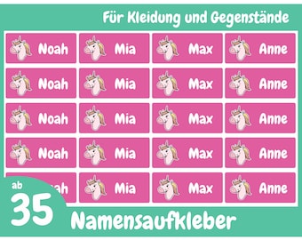 Unicorn name stickers - clothing and objects, personalizable and waterproof adhesive labels for children, school and kindergarten
