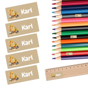 名前ステッカー 掘削機ビルダー ペン定規学用品 30 x 13 mm、子供、学校、幼稚園用のカスタマイズ可能なステッカー