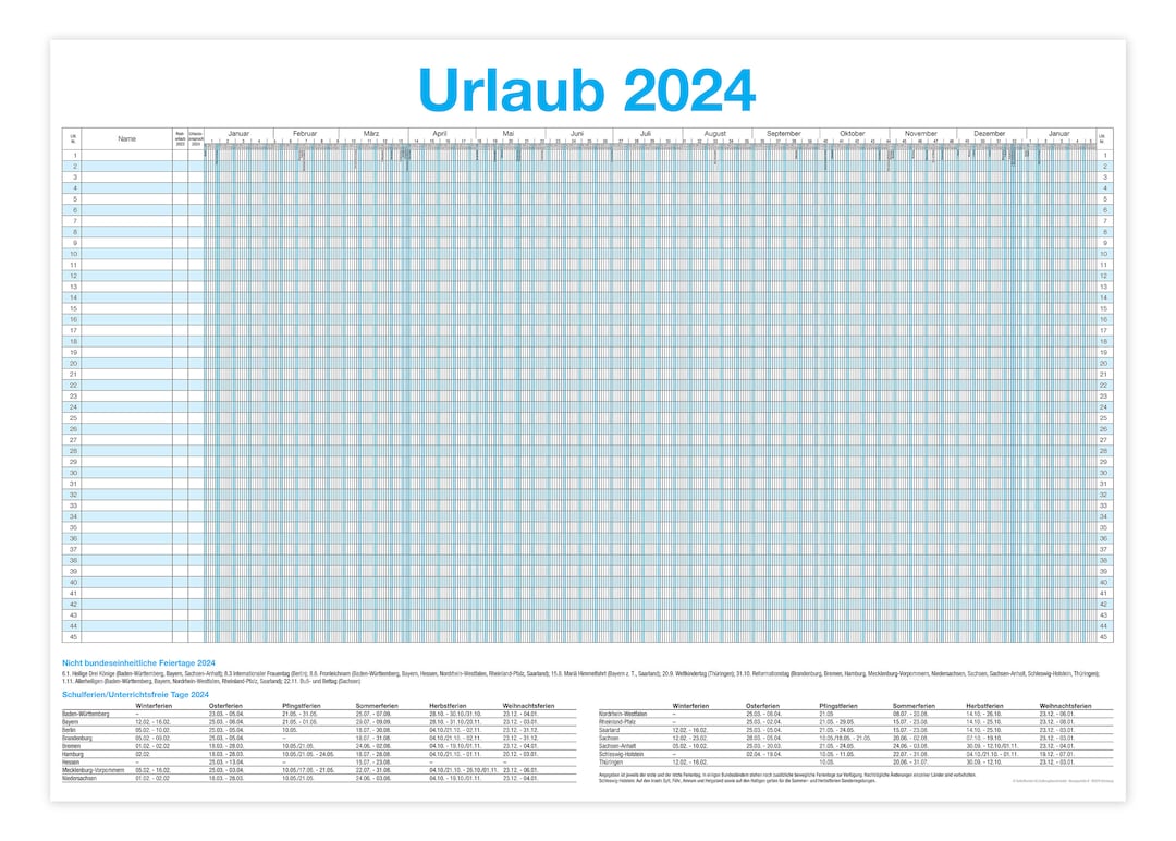 XXL Urlaubsplaner 2024 / Personalplaner bis zu 45 Mitarbeiter I 13