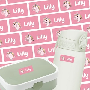 Naamstickers eenhoorn - fles en voorwerpen, aanpasbare en waterdichte zelfklevende etiketten voor kinderen, school en kleuterschool
