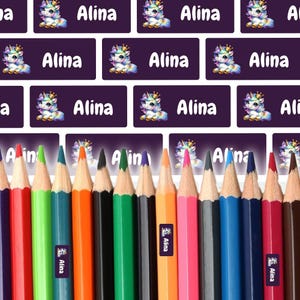 Pegatinas con nombres unicornio - bolígrafos, tijeras, etc., pegatinas personalizables e impermeables con nombres para niños, colegio, etc.