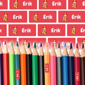 Adesivi con nome dei vigili del fuoco per penne e materiale scolastico 30 x 13 mm, etichette impermeabili per bambini, scuole e asili