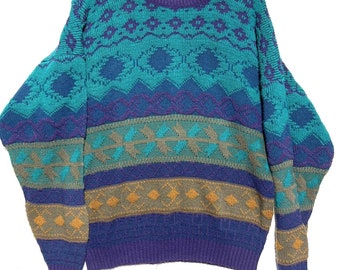 Maglione multicolore vintage anni &#39;80 M. Mantogne Taglia XL Multicolor M. Mantagne USA