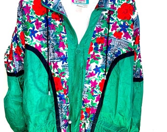 Giacca a vento vintage da donna con spalline a fiori medi anni ’90 anni ’80
