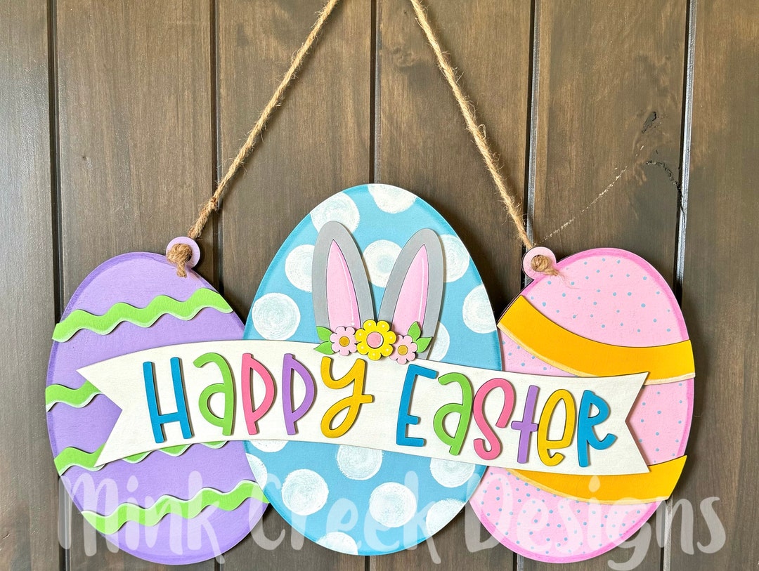 Easter Egg Door Hanger | Happy Easter Wooden Door Sign | Spring Door ...