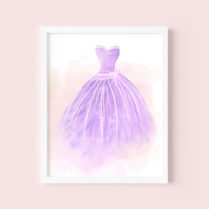 Girls Purple Princess Dress Wall Print, Purple Princess Dress Wall Art, Nursery Princess Dress Wall Art, Digital Princess Dress Wall Print