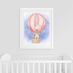 Hot Air Balloon With Giraffe Wall Print, Nursery Giraffe In A Hot Air Balloon Wall Art, Animal Wall Print, Digital Hot Air Balloon Wall Art