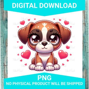 Cute Boxer Puppy with Hearts PNG – High-Resolution Digital File for Stickers, Sublimation, Tumblers, Shirts, and More - Dog - Puppy