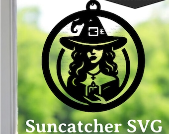 Witch Suncatcher SVG – Spooky Ornament Laser Cut File (Digital Download)