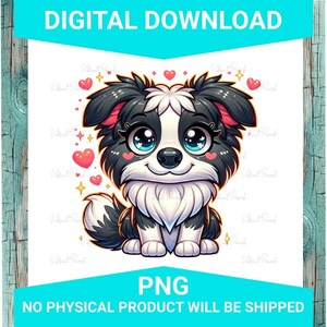 Cute Australian Shepherd Puppy with Hearts PNG – High-Resolution Digital File for Stickers, Sublimation, Tumblers, Shirts - Dog, Aussie